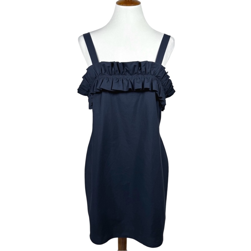 Amanda Uprichard Navy Blue Ruffled Sleeveless Shift Dress Jumper Sundress L
